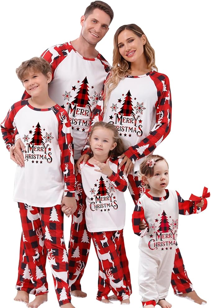 Awoscut Christmas Family Matching Pajamas Christmas Pjs Holiday Nightwear Sleepwear Sets Long Sleeve Pjs