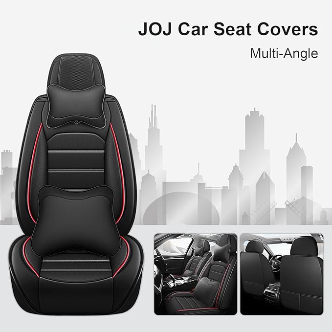 JOJ Car Seat Cover Fit for Toyota Highlander 2001-2025,7 Seat Car Seat Cover,No-Slip Waterproof Breathable Faux Leather Automotive Seat Covers Auto Interior Covers,Full Set with Pillow,Black Red
