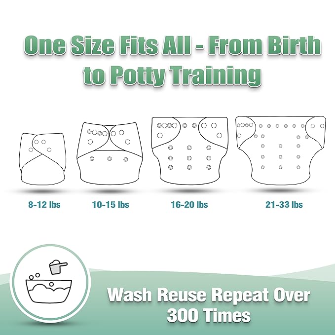 Wegreeco Cloth Diapers 6 Pack with Inserts & Wet Bag, Washable Reusable Diapers for Babies, One Size Adjustable (Chrysanthemum)