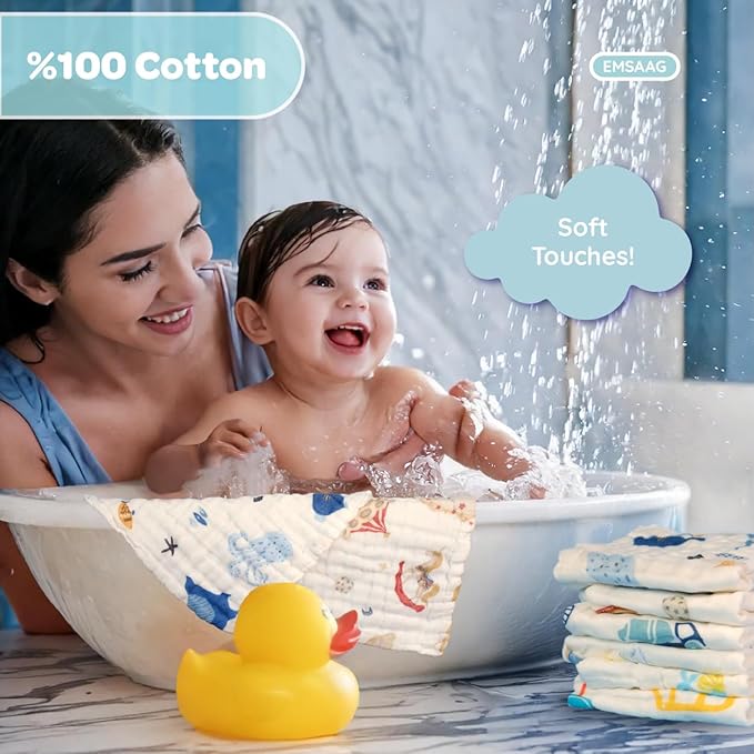 Car Pattern Baby Washcloths Pack of 7 - Absorbent Cotton Bath and Face Towels, Soft Face Cloths for Newborn, Burp Cloths,Sweating Towels for Babies and Infants - 10 x 10