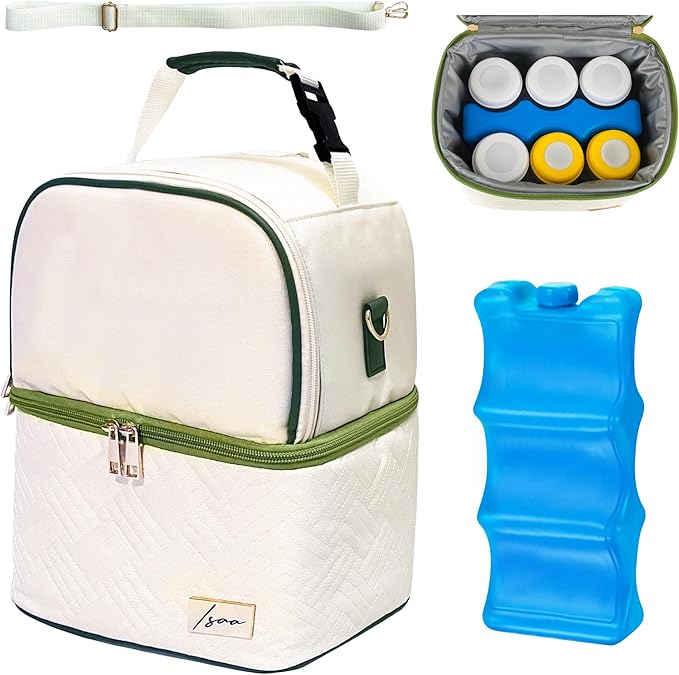 Isaa- Breastmilk Cooler Bag with Ice Pack, Insulated Breast Milk Storage for 6 Bottles Portable Travel Bag for Nursing Moms, Daycare & Work