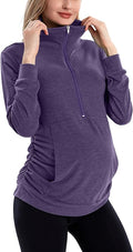 GINKANA Maternity Women's Long Sleeve Shirt Half Zipper Lapel Lightweight Casual Maternity Pullover with Pockets