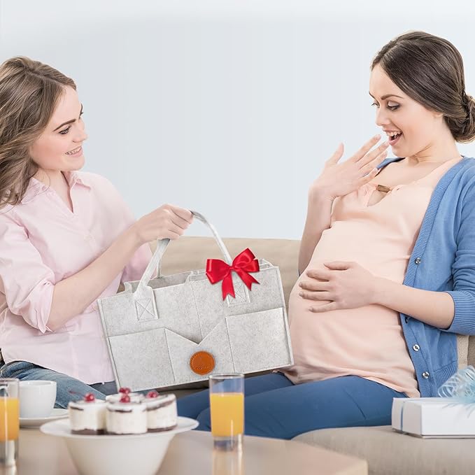 Maliton Baby Diaper Caddy, Nursery Storage Bin & Car Organizer with Handle, Large Felt Bag for Newborn essentials Boy or Girl, Changing Table Organizer for Baby Stuff, 15" x 9" x 7" Baby Shower Basket