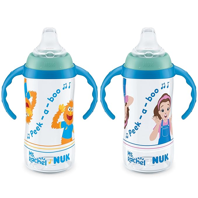 NUK Learner Cup, Ms. Rachel, 10 oz, 8+ Months, 2 Pack – Soft Spout, Easy-Grip Handles, BPA Free, Spill Proof Transition Sippy Cup