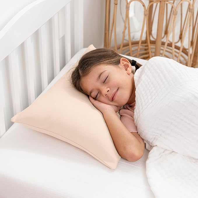 Comfy Cubs Toddler Pillow with Cotton Pillowcase, 13 x 18 in - Travel and Sleep Support for Kids - Lightweight, Breathable Microfiber Fill - Soft and Cozy Small Pillow for Toddlers - Cream