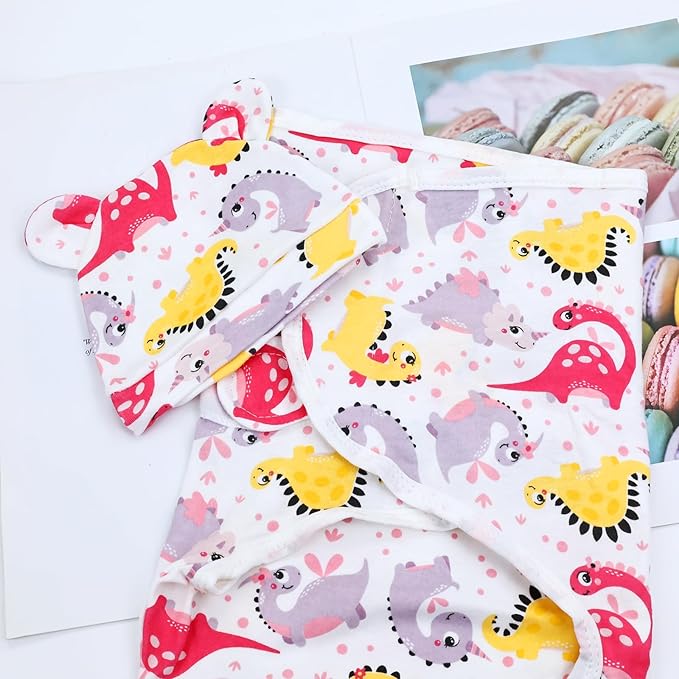 Cinaci 2 Pieces Adjustable Soft Cotton Baby Swaddle Sleep Sacks Hats Newborn Nursery Caps Beanies Bonnets Swaddle Blanket Wraps for Baby Girls Boys Infants Newborns (2PCS S5)