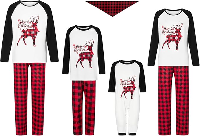 Awoscut Christmas Family Matching Pajamas Christmas Pjs Holiday Nightwear Sleepwear Sets Long Sleeve Pjs