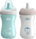 Chicco Sport Spout Trainer with Semi-Firm, Bite-Resistant Spout and Spill-Free Lid 9oz. | Top-Rack Dishwasher Safe | Easy to Hold with Ergonomic Indents | Sage/Grey, 2pk | 9+ months
