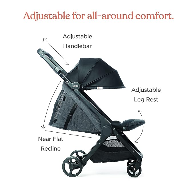 Ergobaby Metro+ Compact Baby Stroller, Lightweight Umbrella Stroller Folds Down for Overhead Airplane Storage (Carries up to 50 lbs), Car Seat Compatible, Black