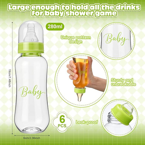 6 Sets Bottle Chug Baby Shower Games Juegos Para Plastic Baby Bottles Bibs Hat Disposable Diapers Gender Reveal Games Baby Changing Diaper Race Game Decoration (Green)