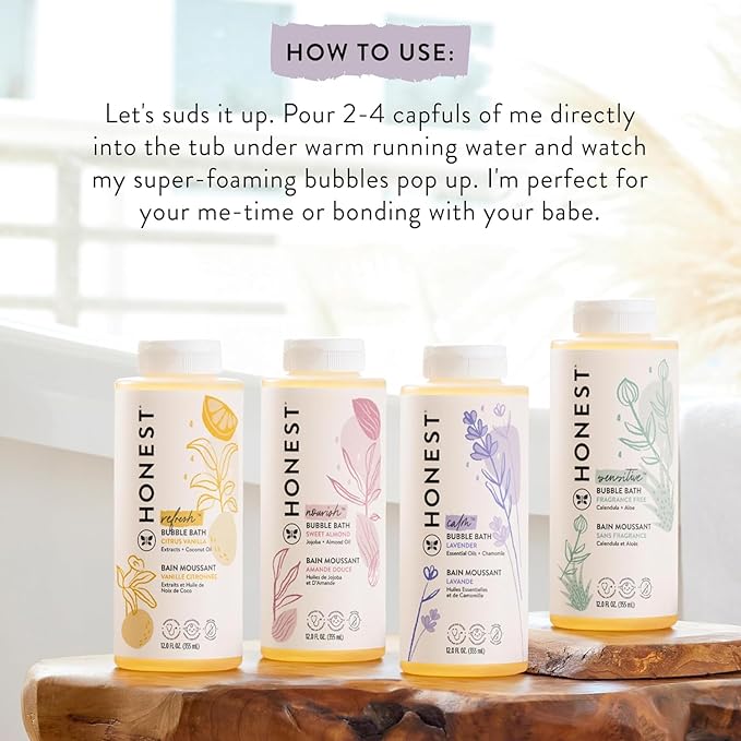 The Honest Company Foaming Bubble Bath | Gentle for Baby | Naturally Derived, Tear-free, Hypoallergenic | Citrus Vanilla Refresh, 12 fl oz