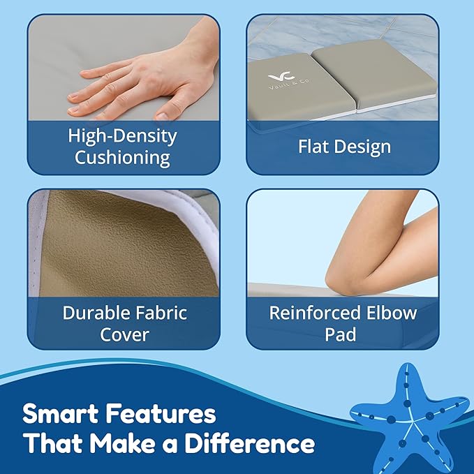 Vault & Co Bath Kneeler and Elbow Rest Pad Set – Extra Thick 1.5” Cushioned Baby Bath Kneeling Pad, Non-Slip Mat with Quick Dry Cover Storage Pockets, Waterproof Support & 5 Fun Bath Toys