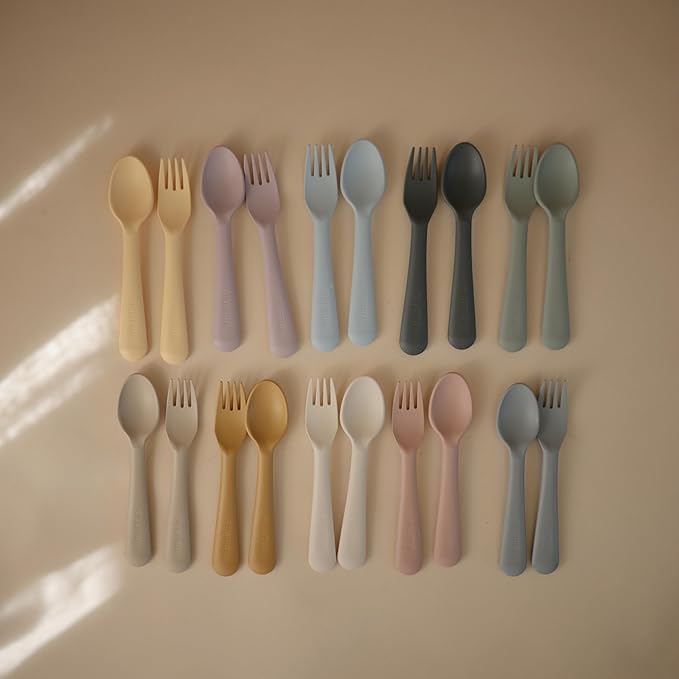 mushie Flatware Fork and Spoon Set for Toddlers | Made in Denmark (Smoke)