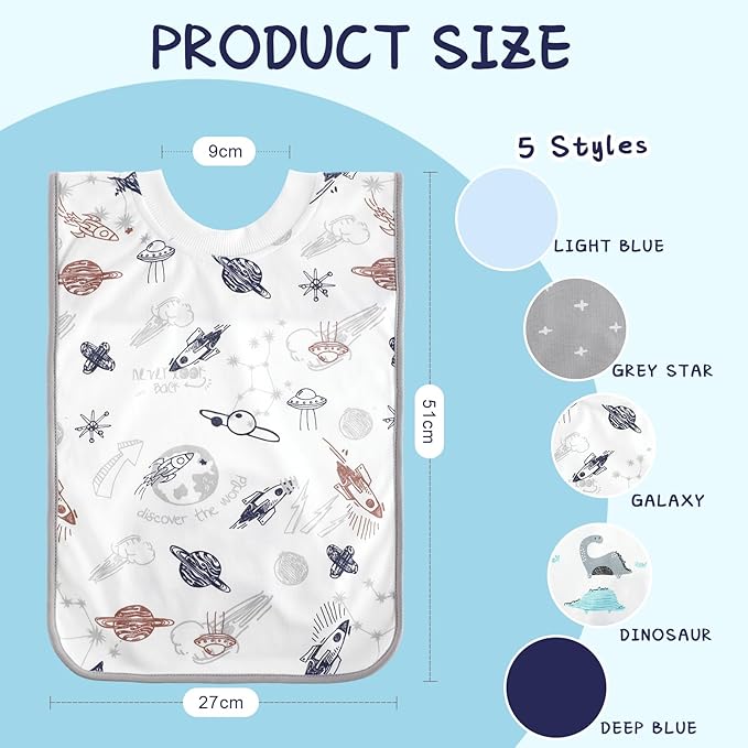Newwiee 5 Pcs Large Towel Bib Toddler for Baby Toddler Cloth Bib Soft Pullover Baby Absorbent Full Coverage Drooling Feeding