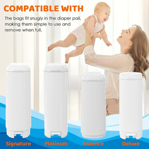 90 Bags Diaper Pail Refills Bags Compatible with Genie Easy Roll Signature & Platium Diaper Pails | 7-Layer OdorLock Technology | Up to 10 Months Use,3 Pack