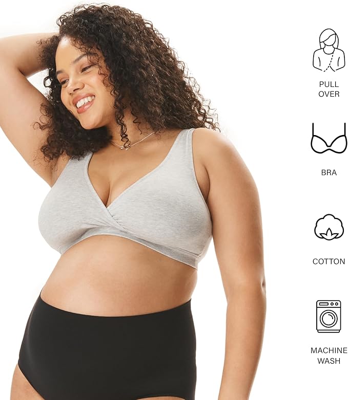Motherhood Maternity Womens Soft Cotton Spandex Wrap Front Maternity & Nursing Sleep Bralette Bra S-3x