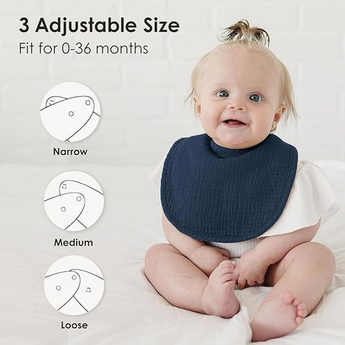8-Pack Baby Muslin Bibs, Soft Cotton Drool Bibs for Boys Girls, Adjustable and Absorbent Newborn Bib Set for Feeding and Drooling