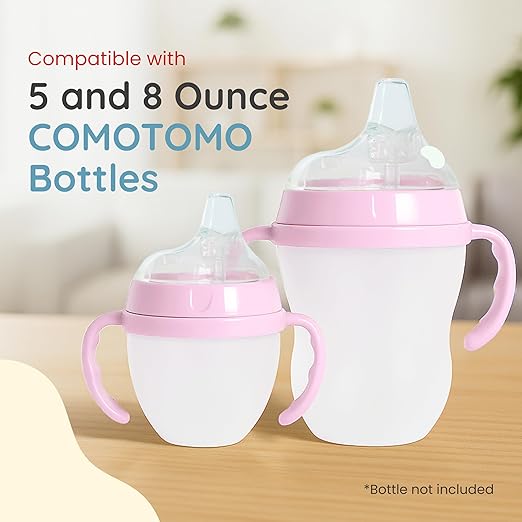 Botabee Pink Soft Spout - Transition Sippy Cup Kit for Comotomo 5 & 8 Oz Bottles - Conversion Kit Fits 5 Ounce & 8 Ounce Bottles - Baby Bottle Nipple with Weighted Straw & Bottle Handles (Pack of 2)