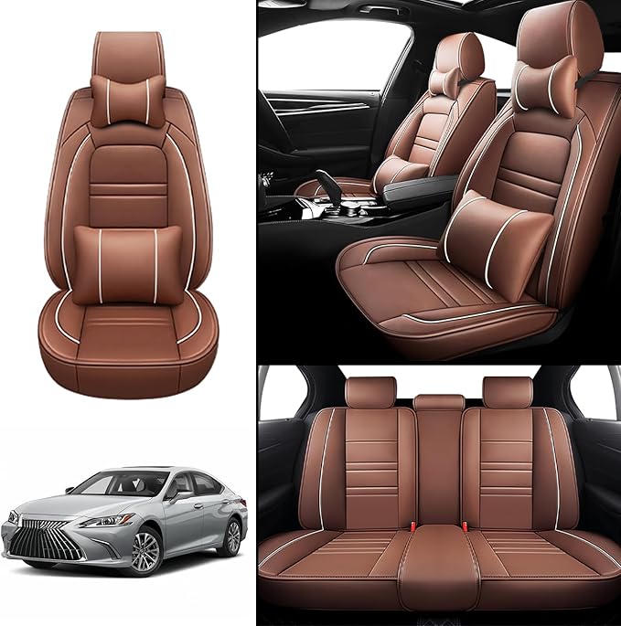 Car Seat Covers for Lexus Car es350 2007-2024 | 5-Seats Seat Covers, Waterproof Seat Protectors, Automotive Seat Covers (Full Set with Pillow,Coffee)