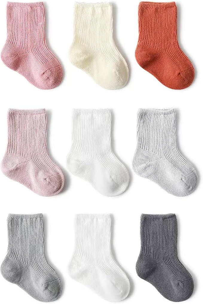 Toddler Socks Unisex Baby Baby Crew Cotton Cuff Socks for Infant Girls Stocking Stuffer for Kids 0-36 Months