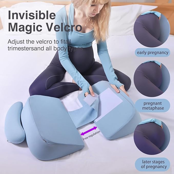 Pregnancy Pillows for Sleeping, Upgraded Memory Foam Maternity Pillow, Pregnancy Wedge Pillow for Pregnant Women with Cooling Removable, Washable Cover, Support for Belly,Back (Blue)