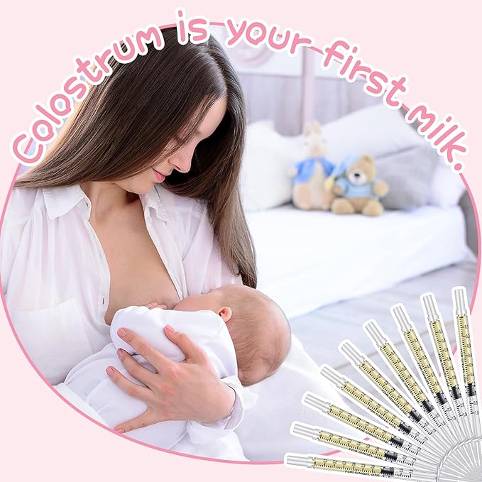 Trelaco Colostrum Collector Kit Include Sterile Sealed Breast Milk Syringes with Caps No Needle Colostrum Syringes Stickers 1 Measuring Cup Harvesting Collection for Breastmilk(50 Sets,1 ml)