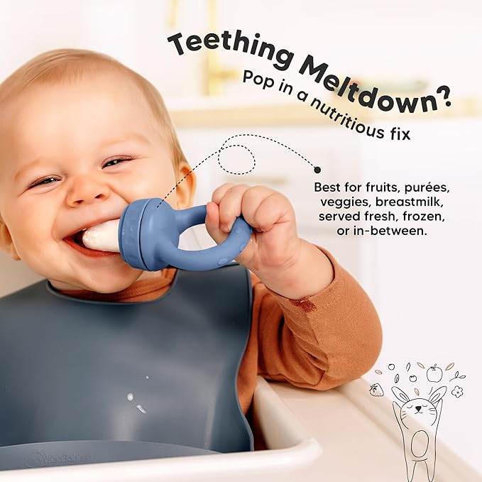 KeaBabies Baby Fruit Feeder 2pk - Silicone Baby Food Feeder for Babies 6-12 Months, Breast Milk Popsicle for Teething, Weaning, Freeze Frozen Solid Food, BPA-Free Infant Feeding Essential (Maritime)