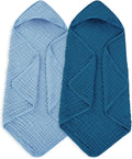 Muslin Baby Towels 100% Cotton ，Super Soft Muslin Baby Bath Towel - 32 x 32 Inches, Suitable for Newborn and Young Children up to 3 Years Old. (Light Blue & Dark Blue)
