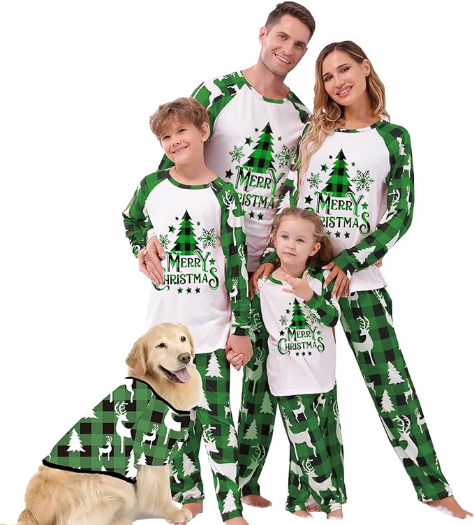 Awoscut Christmas Family Matching Pajamas Christmas Pjs Holiday Nightwear Sleepwear Sets Long Sleeve Pjs