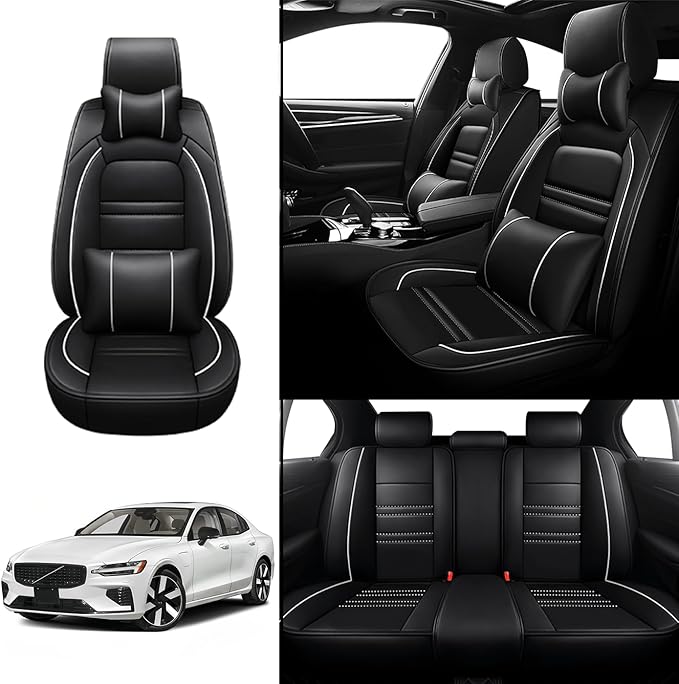 Car Seat Covers for Volvo Car s60 2001-2025 | 5-Seats Seat Covers, Waterproof Seat Protectors, Automotive Seat Covers (Full Set with Pillow,Black&White Line)