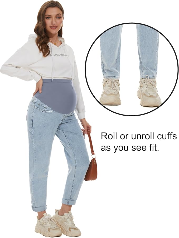 POSHGLAM Women's Maternity Jeans Over Belly Comfy Stretch 28'' Boyfriend Jeans Loose Pregnancy Pants, S-XXL