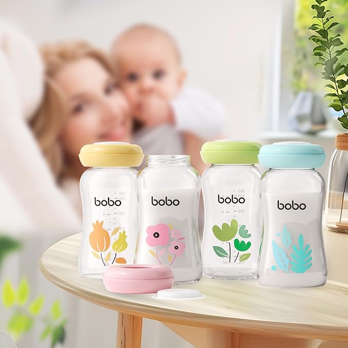 YOHKOH Glass Breast Milk Storage Bottles - 100% Leak-Proof, BPA-Free Breastmilk Storage Containers, Freezer & Dishwasher Safe, Ideal for Nursing Mothers (Yellow, 5.4oz (Pack of 6))