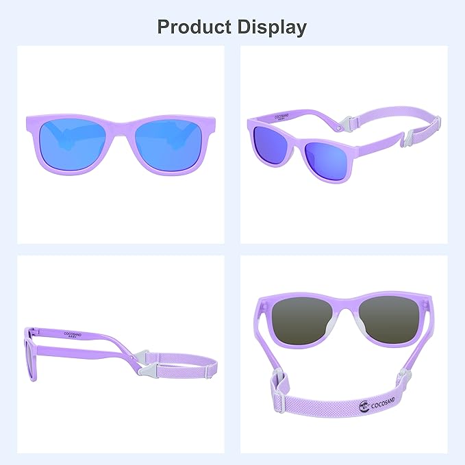 COCOSAND Flexible Baby Sunglasses with Strap Polarized UV Protection for Toddler Infant Newborn Boy Girl Age 0-24 Months