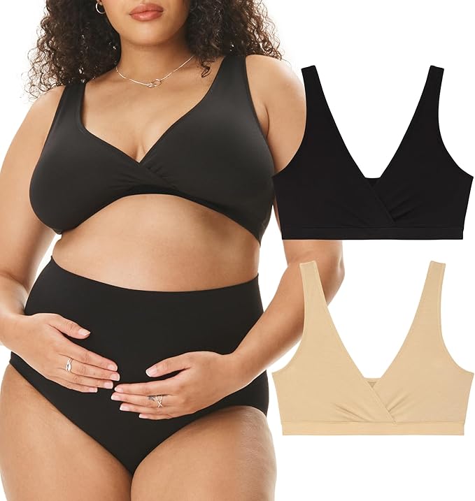 Motherhood Maternity Womens Soft Cotton Spandex Wrap Front Maternity & Nursing Sleep Bralette Bra S-3x