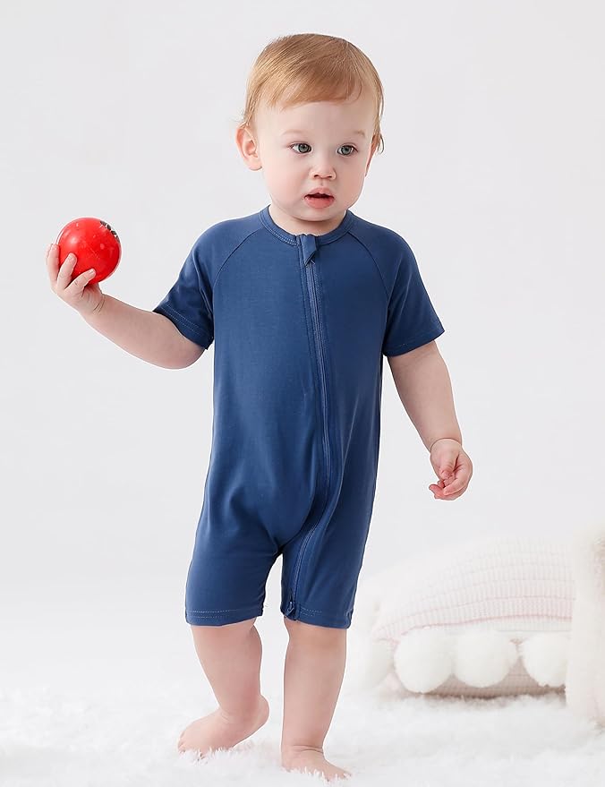 JunNeng 2 Pack Footless Long/Short Sleeve Baby Romper with Zipper Cotton Infant Sleepwear