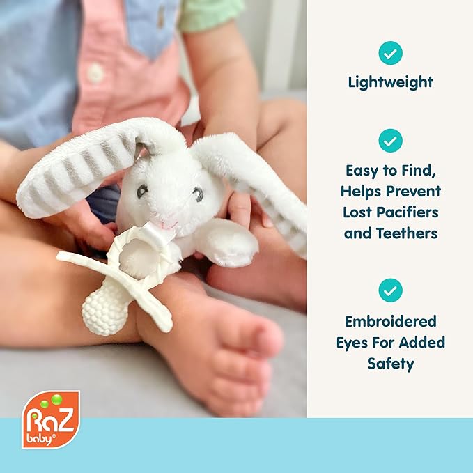 RaZbaby Monkey RaZbuddy w/RaZberry Teething Relief Pacifier – Soothes Sore Gums w/Nature-Inspired Texture, 100% BPA-Free Silicone Teether, Detachable Stuffed Animal – 3 Months+ Teether, Green