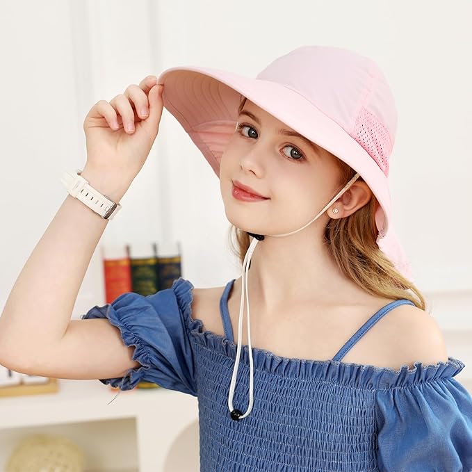 XIAOHAWANG Girls Sun Hat Baby Beach Hats Boys UPF 50+ Kids Summer Protection Cap Toddler Breathable Caps Wide Brim Neck Flap