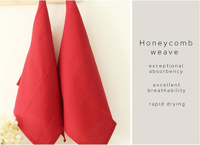 PurpleEssences Waffle Weave Kitchen Towel, 100% Cotton - 15 x 25 Inches, with Hanging Loop Ultra Soft Absorbent Quick Drying Dish Cloth, Tea and Hand Towels, 4 Pack - Fall Thanksgiving - Red
