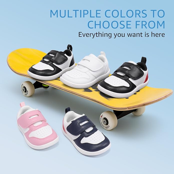Toddler Wide Toe Box Barefoot Shoes Boys Girls Sneakers Zero Drop Kid Tennis Running Shoes Lightweight Non-Slip Comfortable Leather First Walking Shoe Outdoor Activities School