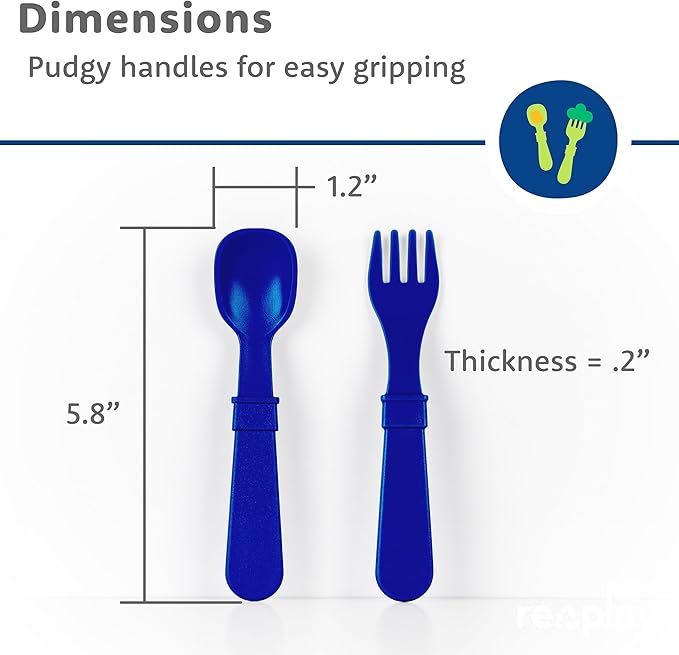 Re-Play Toddler Forks and Spoons Set - 4x4 Utensils Set for Kids - Dishwasher and Microwave Safe - Made in USA - Pack of 8-5.8" x 1.2" x 0.2" - Droid