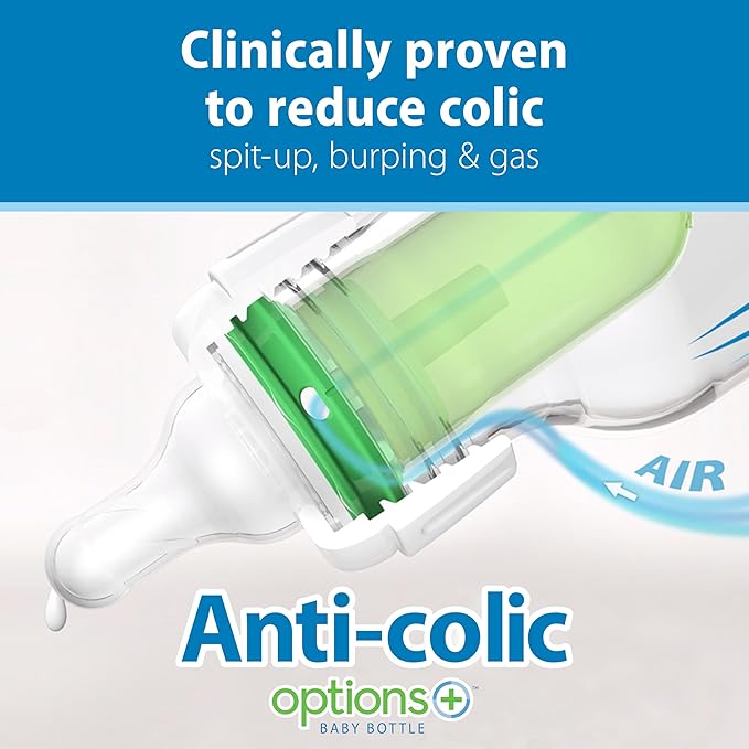 Dr. Brown's Natural Flow Anti-Colic Options+ Narrow Baby Bottle, Pig & Frog, 8 oz/250 mL, with Level 1 Slow Flow Nipple, BPA Free, 0m+, 2-Pack