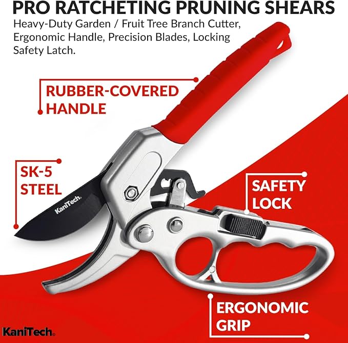 Pruning Shears for Gardening with Gloves - Heavy Duty Garden Shears, Aluminum Hand Pruners with TPR Grip Handle, 8 inch 3.55mm Thick Blade - for Branches, Flowers & Plants (Red)