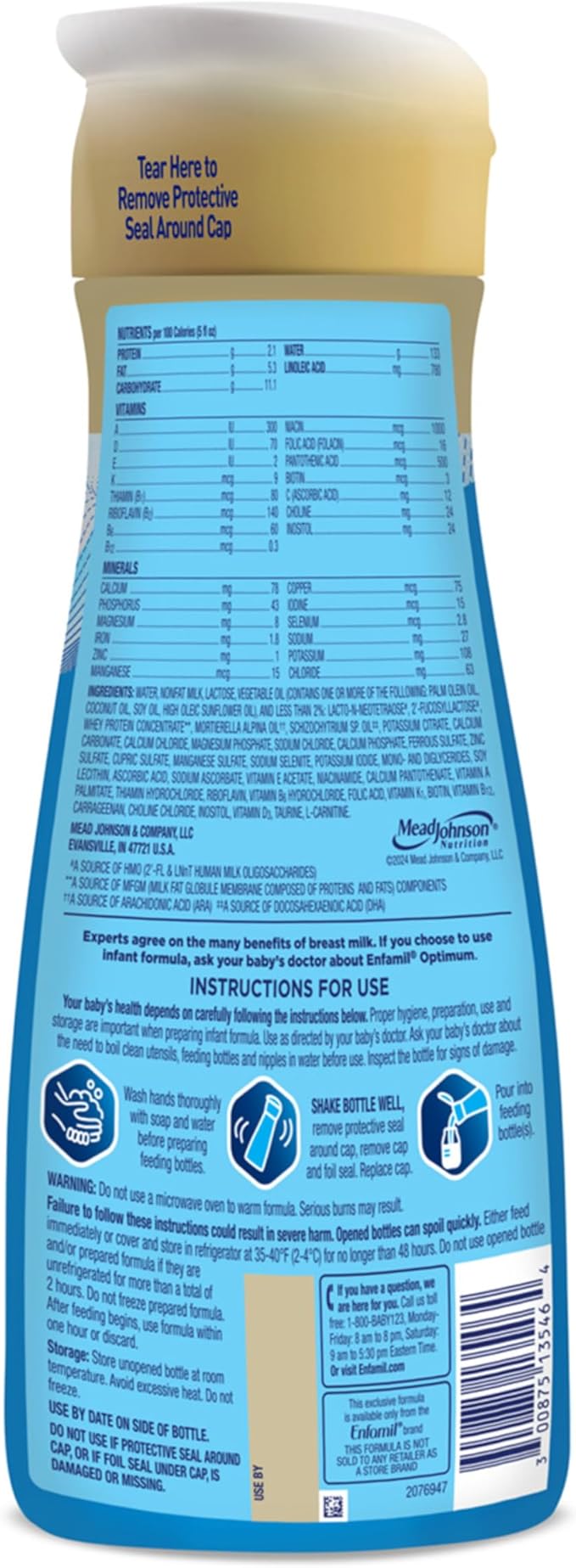 Enfamil Optimum (Enspire) Ready-to-Feed Baby Formula, Our Closest to Breast Milk, Brain-Building DHA, 32 Fl Oz, Pack of 6