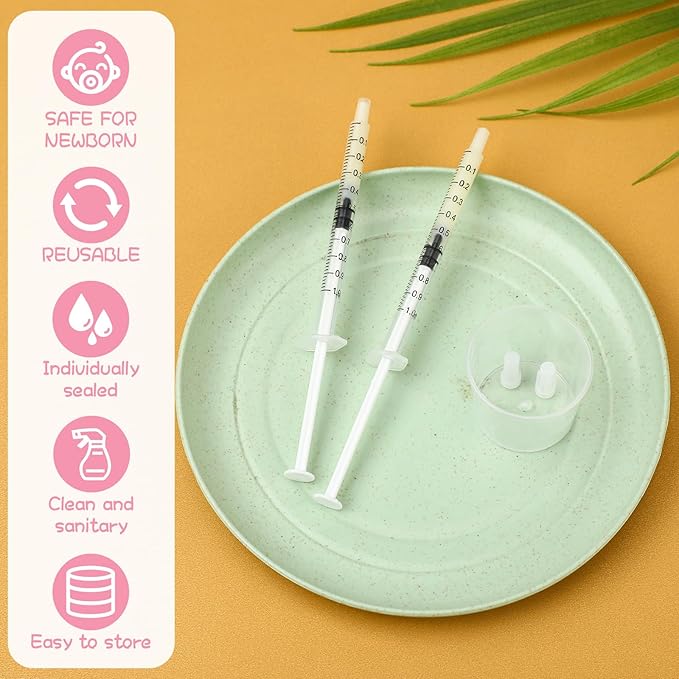 Trelaco Colostrum Collector Kit Include Sterile Sealed Breast Milk Syringes with Caps No Needle Colostrum Syringes Stickers 1 Measuring Cup Harvesting Collection for Breastmilk(50 Sets,1 ml)