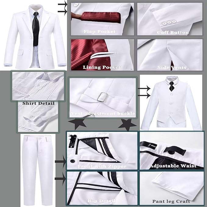 Boys Suit Set Slim Fit Kids Formal Suits Toddler Tuxedo Wedding Prom Classic Suits for Boy Teen Black Blue Dress Outfit