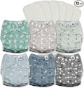 Mama Koala 3.0 Pocket Cloth Diapers for Babies with AWJ Lining, 6 Pack with 6 5-Layer Natural Cloth Diaper Inserts - Reusable and Washable Pocket Diapers(A-The Gray Sky)