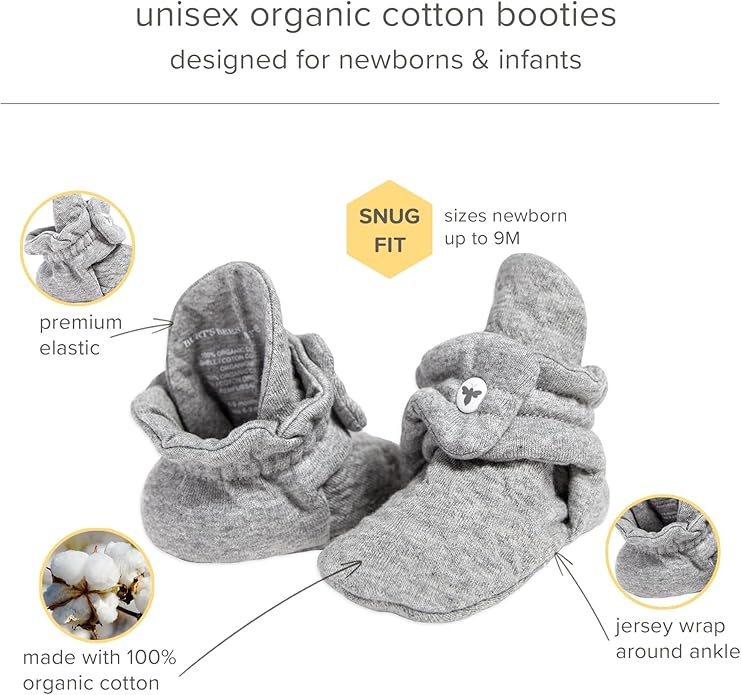Burt's Bees Baby Unisex Booties Organic Cotton Newborn Essentials Shoes for Infants
