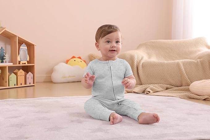GUISBY Footless Short Sleeve Baby Pajamas with Zipper Cotton Infant Sleepwear