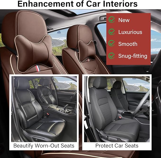 Leather Car Seat Covers Fit for LR Range Rover 2022-2025, 5 Seater Waterproof and Wear-Resistant Seat Cover Interior Accessories(Full Set with Pillow,Coffee)