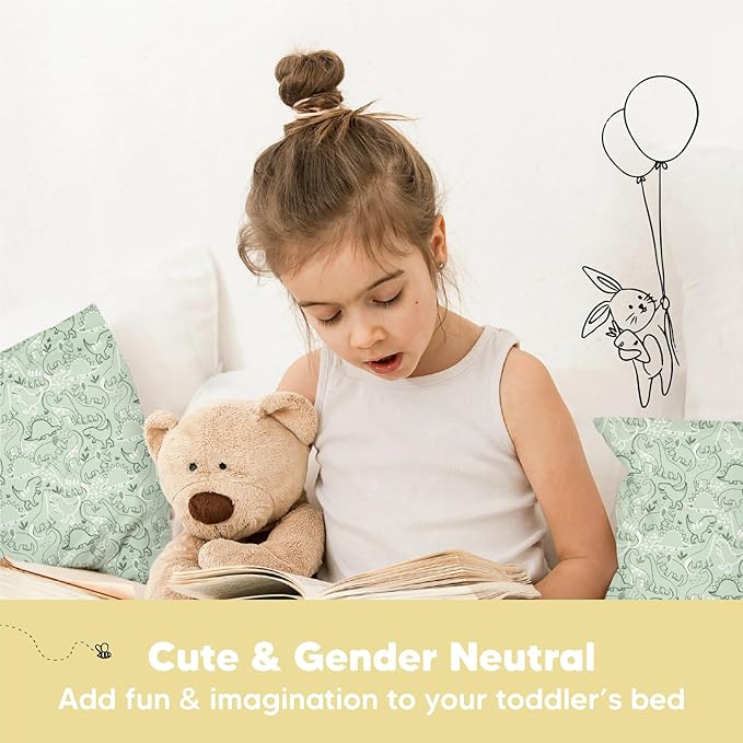 Toddler Pillow with Pillowcase - 13x18 My Little Dreamy Kids Travel Bed Pillows for Sleeping, Organic Cotton Small Pillowcase, Soft & Breathable, Machine Washable, Toddlers 2-5 Years Old (DinoDood)
